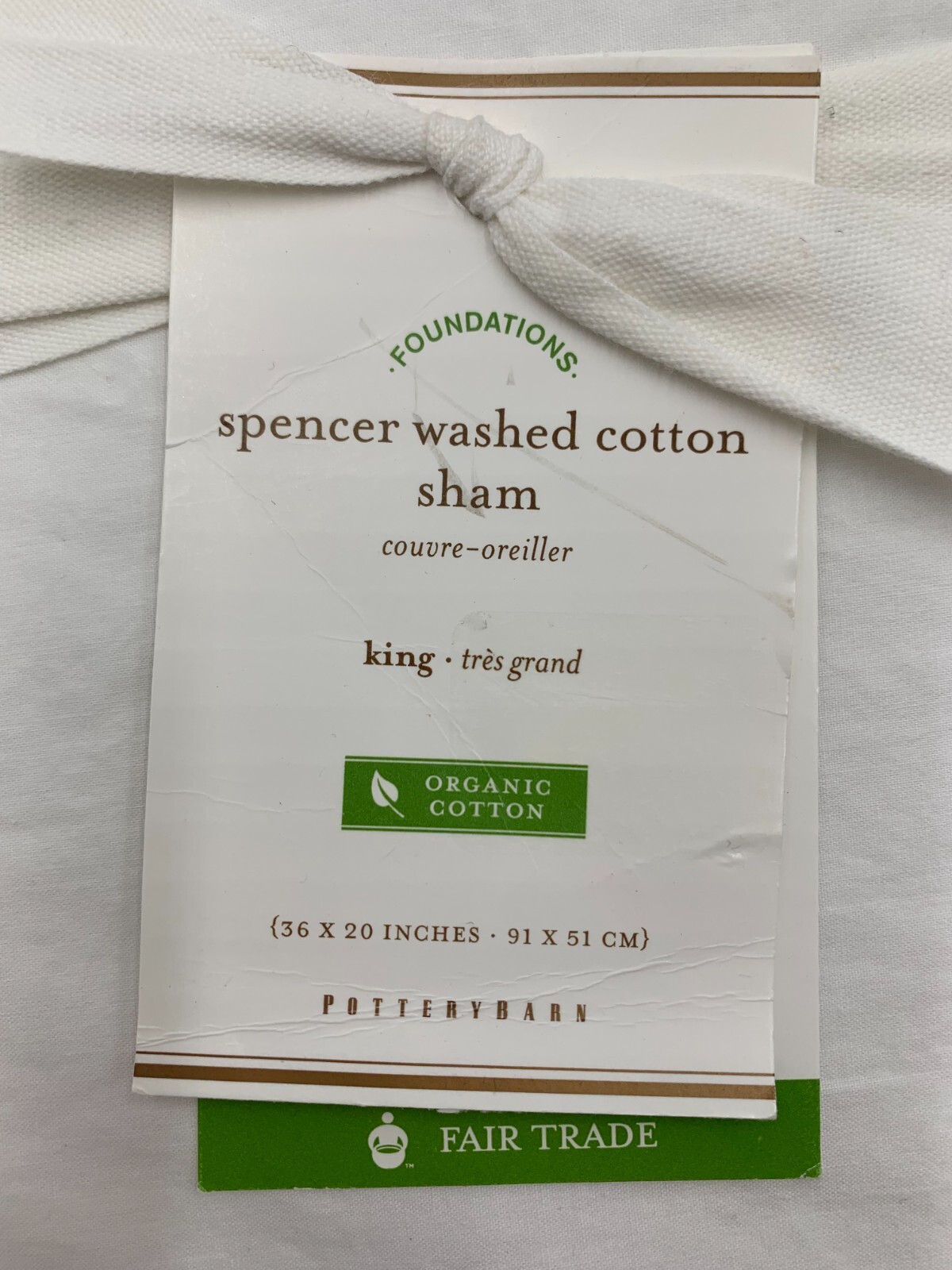 Pottery Barn Spencer Washed Organic Cotton Percale Sham King White #H220