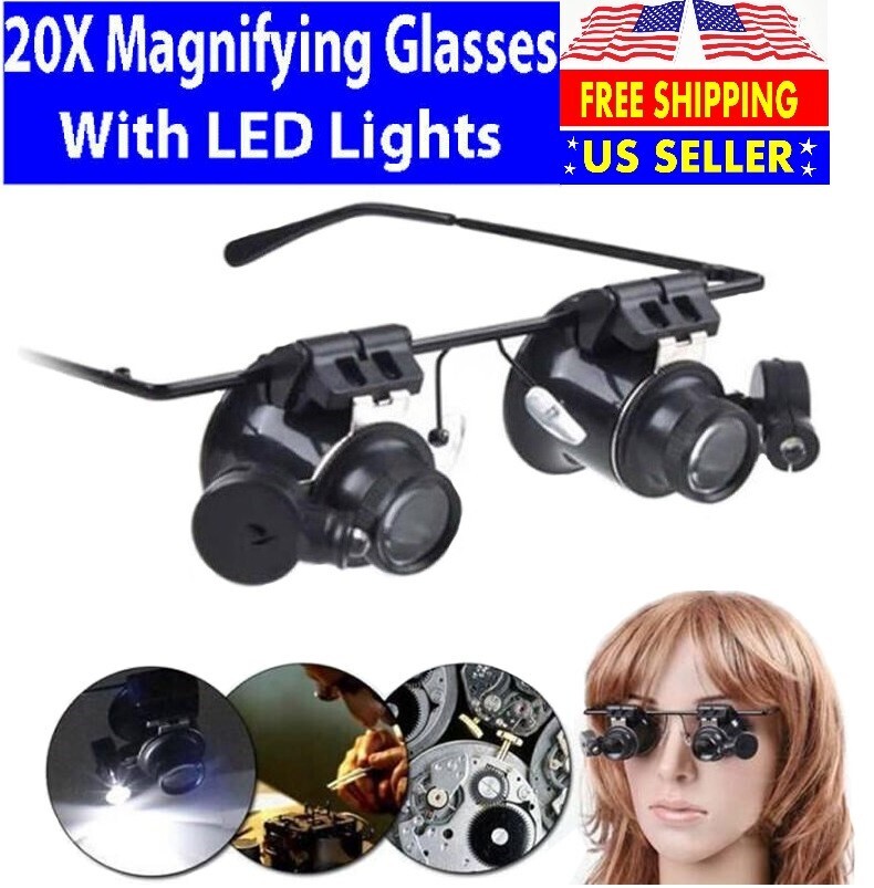 20X Magnifying Magnifier Glasses Magnifaction Jeweler Watch Repair LED Light NEW