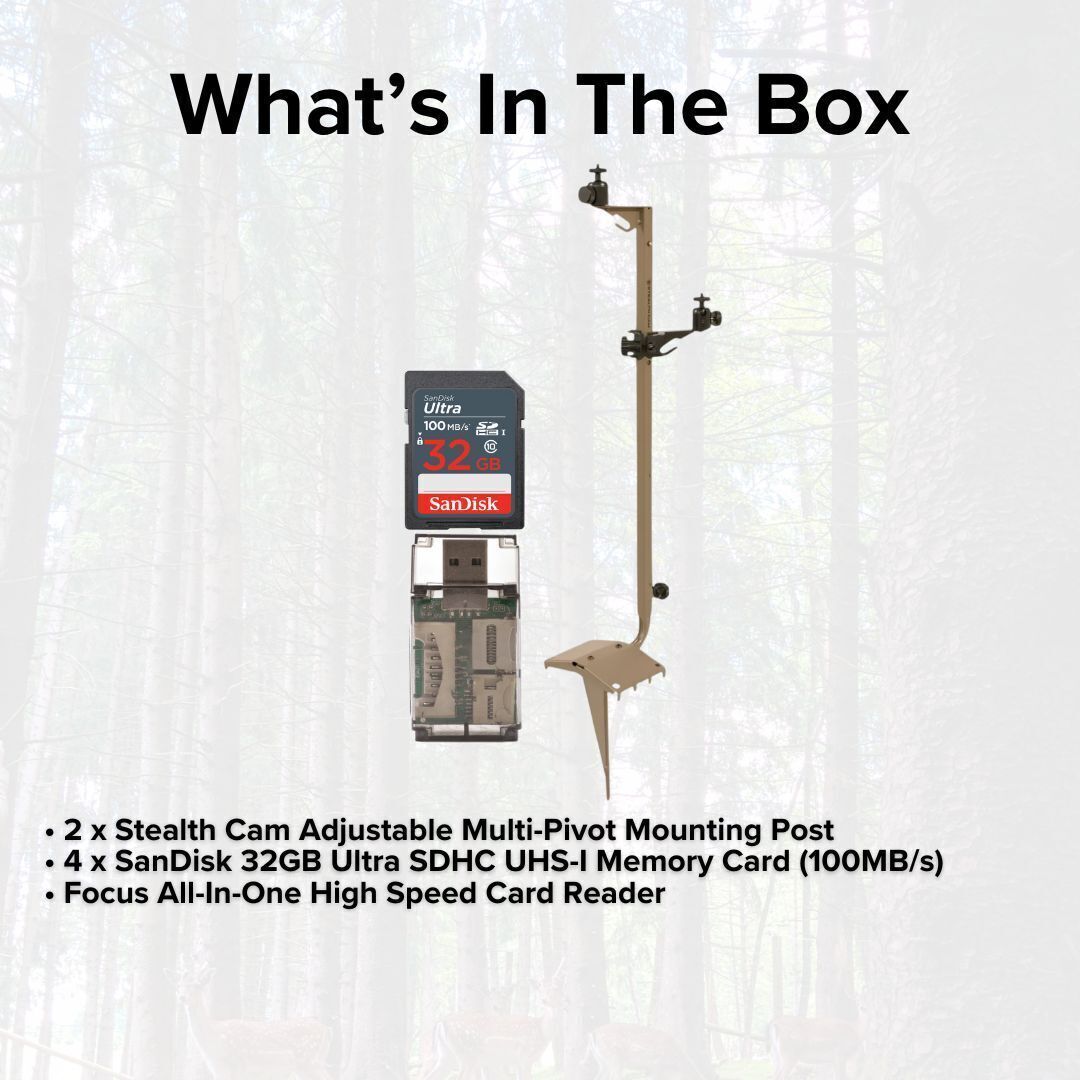 Stealth Cam Adjustable Multi Pivot Mounting Post 2 Pack with Card Reader Bundle