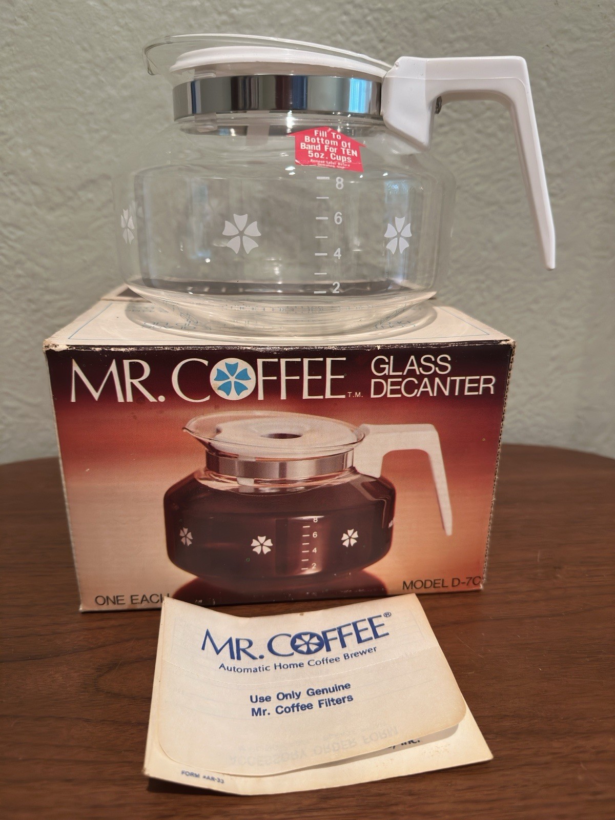 Vintage Mr Coffee Glass Decanter D-7C Replacement Pot NOS in Box 1975