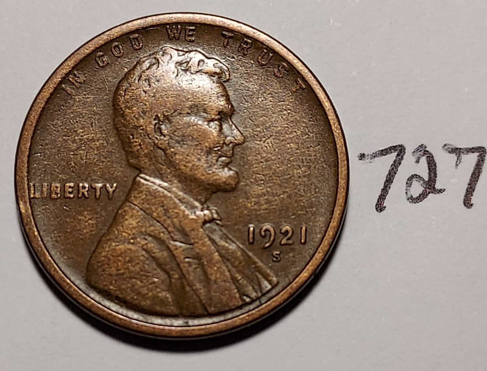 1921-S Lincoln Wheat Cent  FINE - VERY FINE  #727