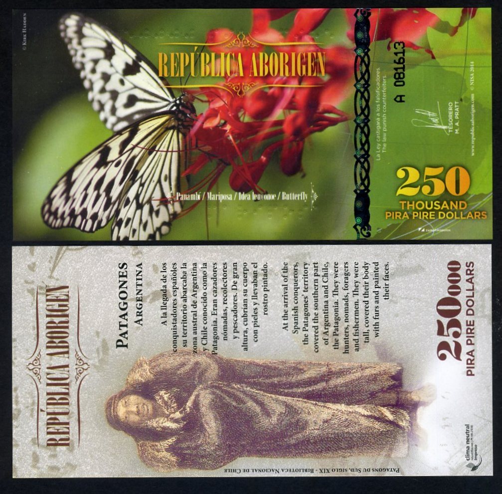 Republica Aborigen 250000 (250,000) Pira Pire $ POLYMER 2014, UNC Butterfly