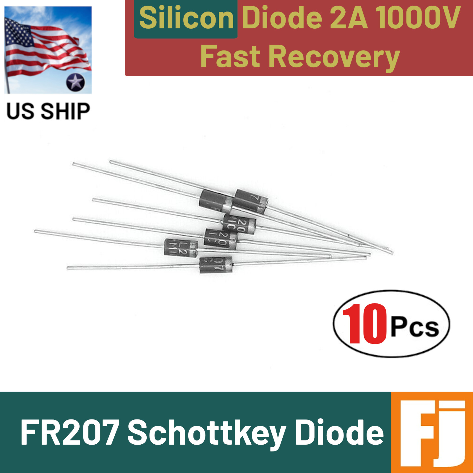 10 Pcs FR207 Silicon Diode | Schottky Rectifier Diode | D0-41 | US Ship