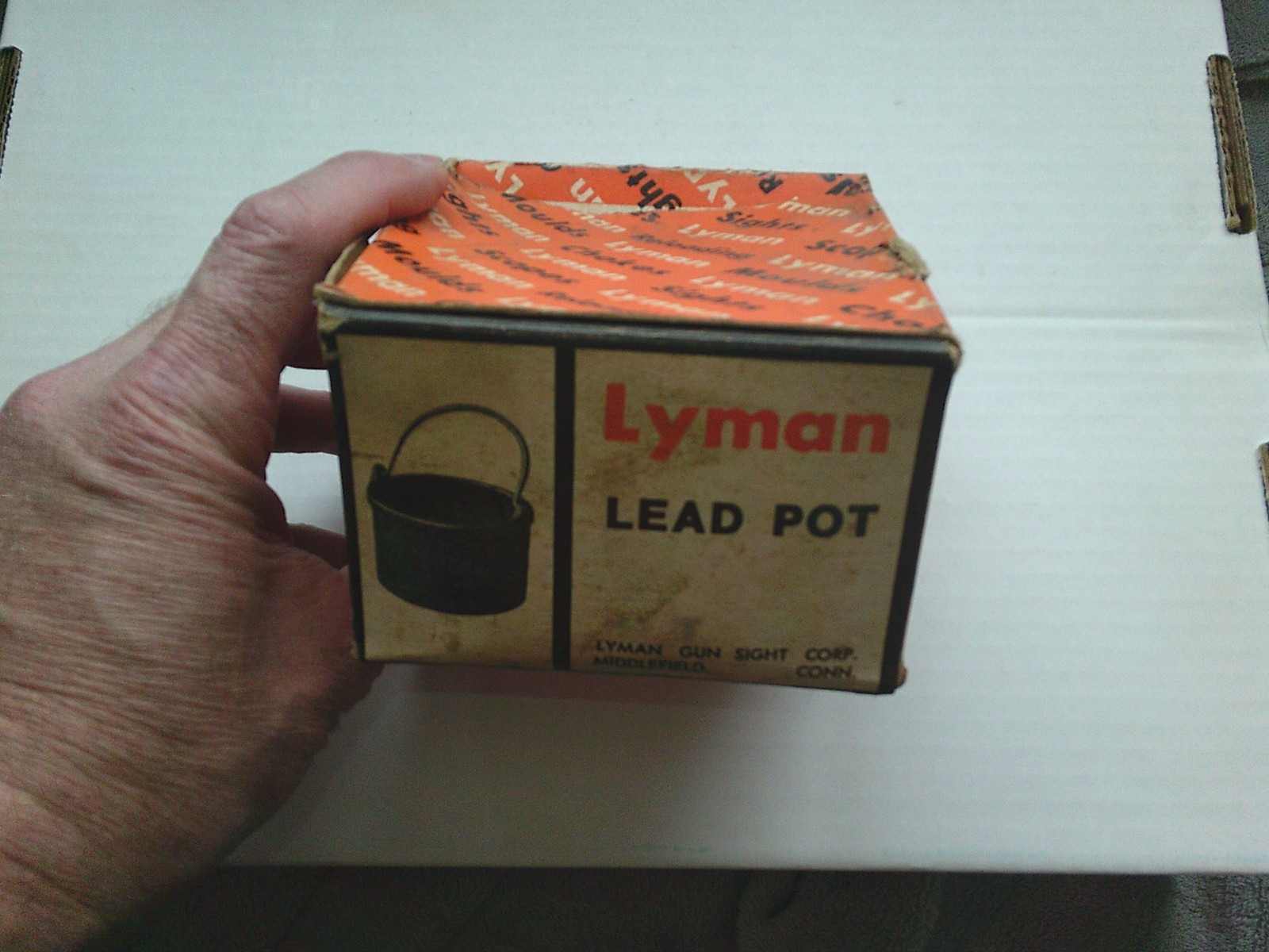 Vtg Lyman Lead Melting Pot BOX~Bullet Mold Fish Decoy~Muzzleloader Black Powder