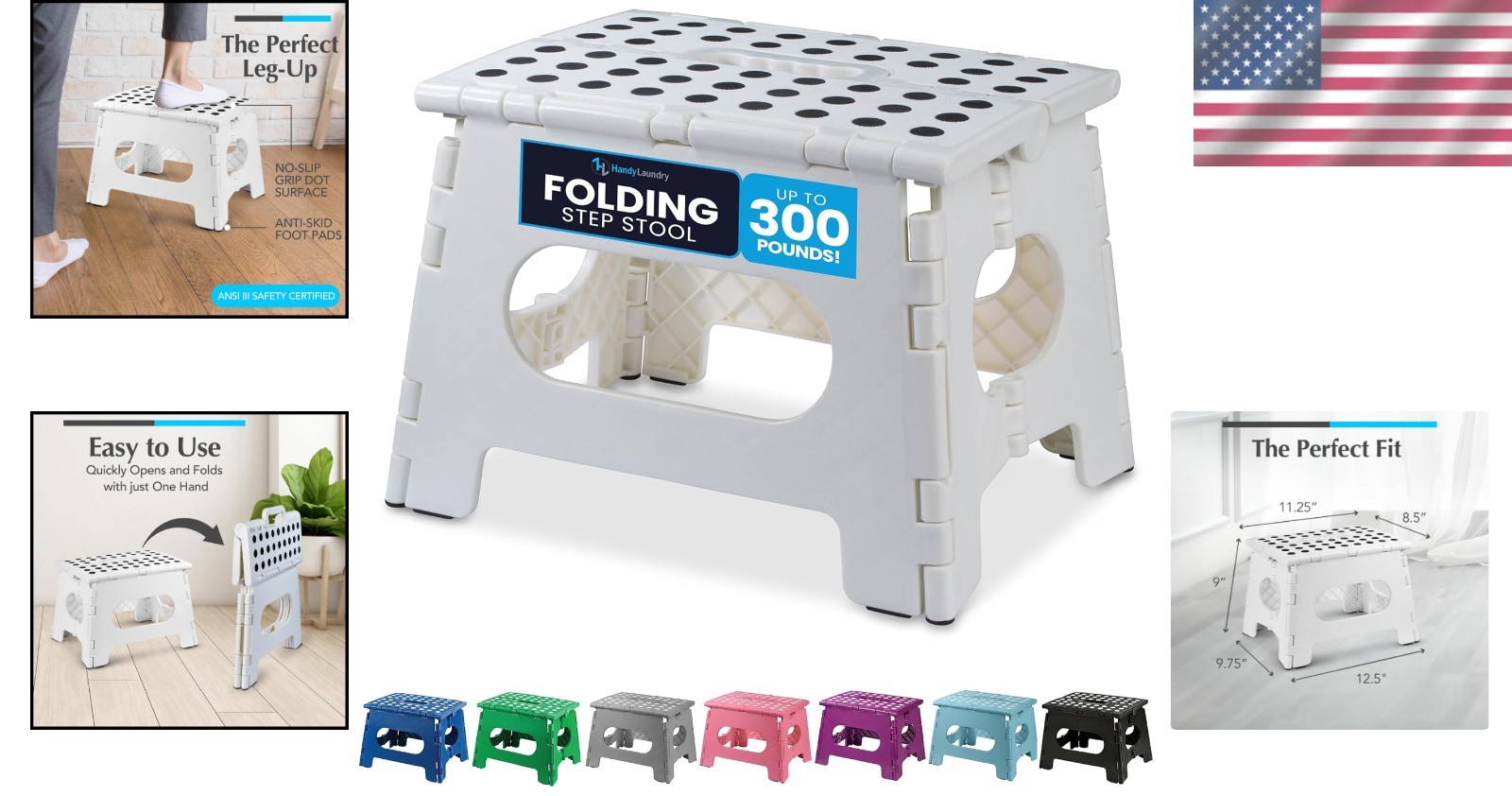 Sturdy 9 Inch Folding Step Stool - Strong Enough for Adults with Safety Features