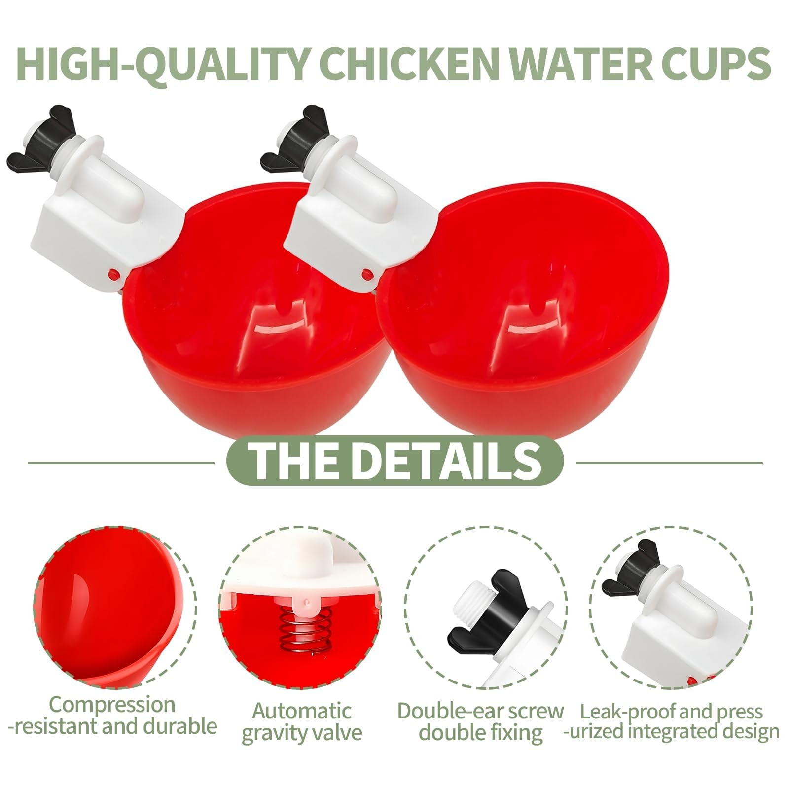 5PCS Chicken Waterer Cups, Red Automatic Poultry Watering Tee