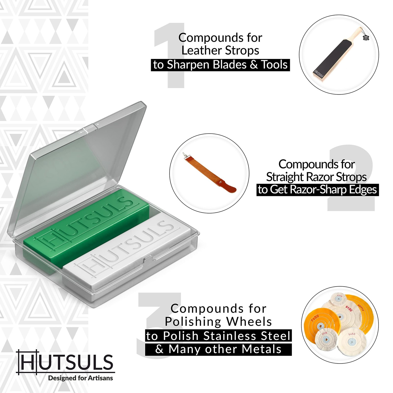 Hutsuls White & Green Strop Compound - Total 5 Oz Get Razor Sharp Edge with G...