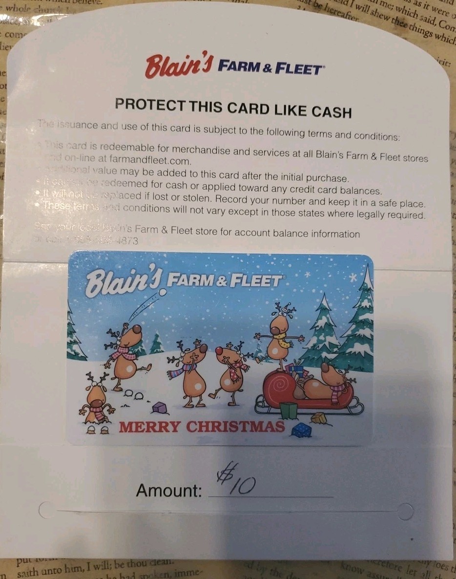 BAIN'S FARM & FLEET Gift Card Christmas  $10  A