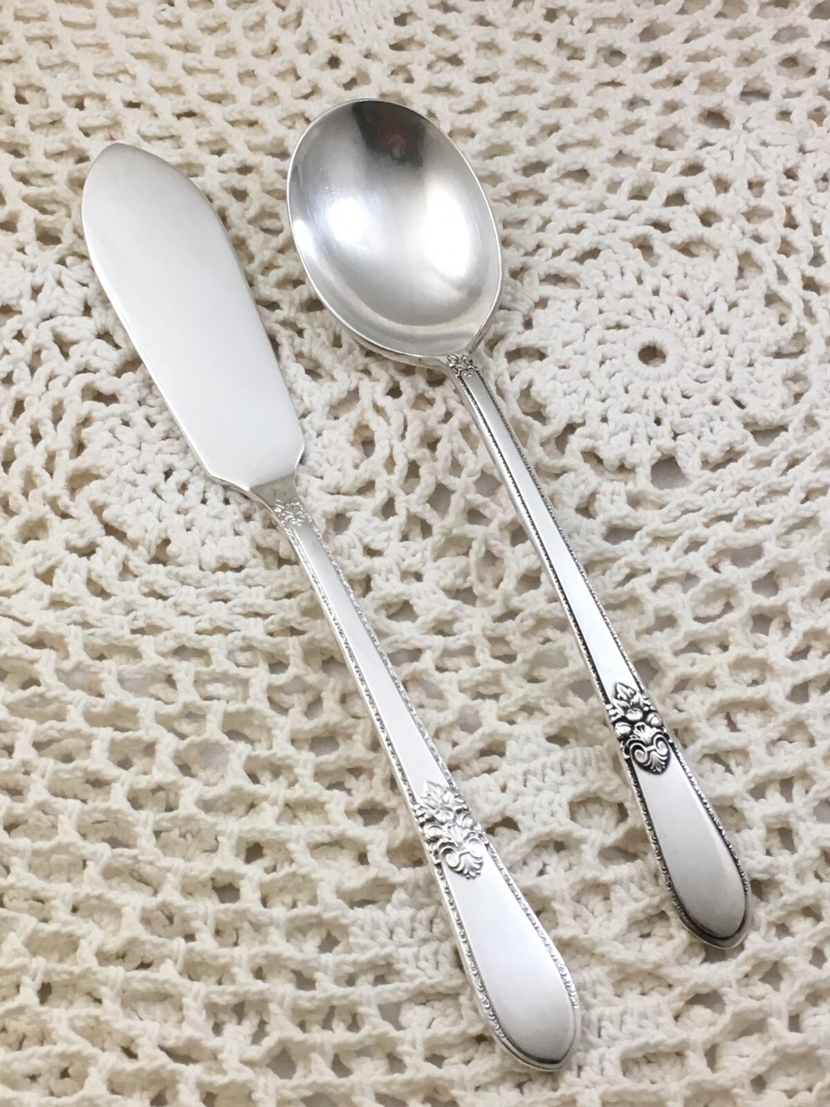 1847 Rogers Bros ADORATION Sugar Spoon & Master Butter Knife IS SilverPlate