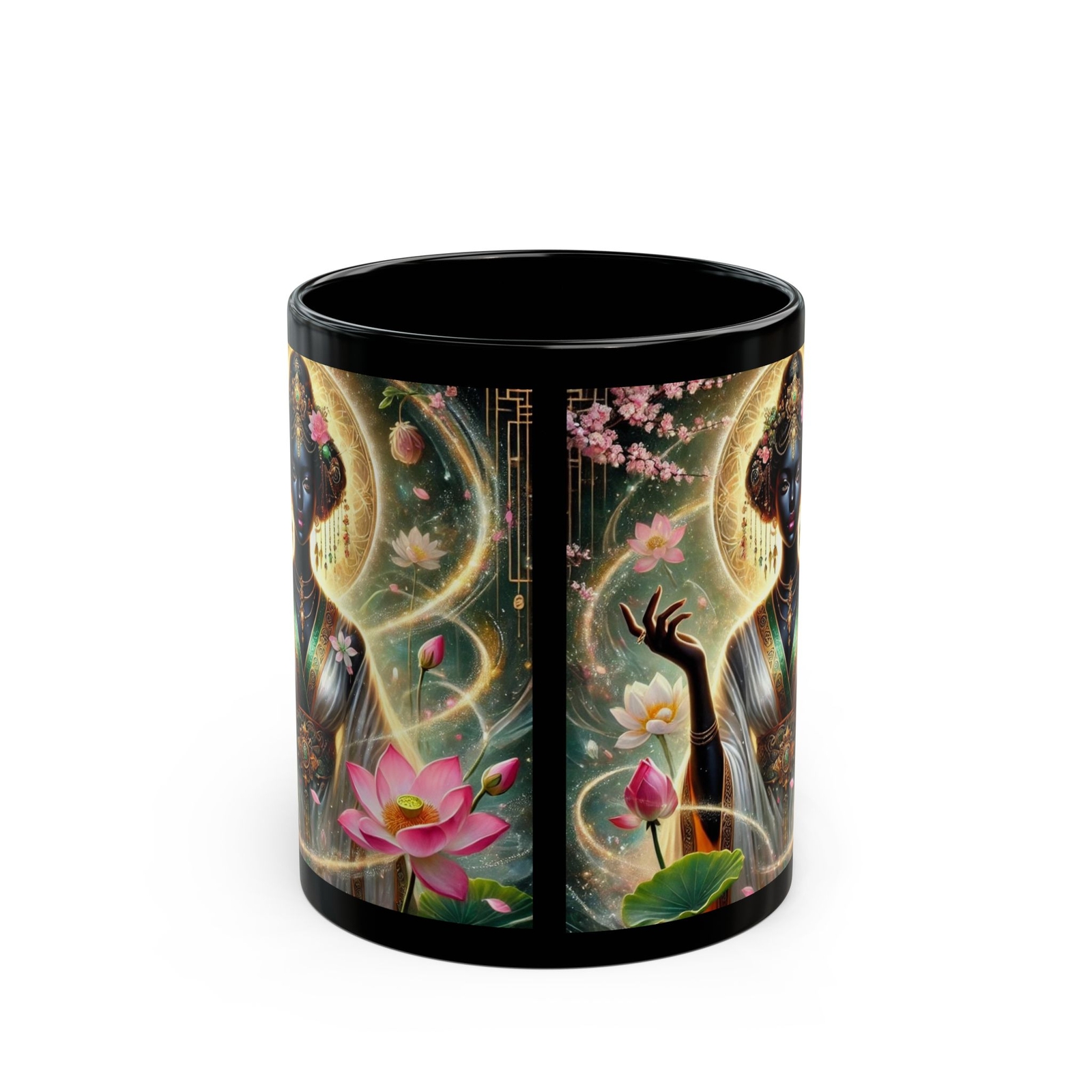 Goddess Mug, Black Mug, African Goddess Gift, Ethnic Mug, Asian Inspired Cup,