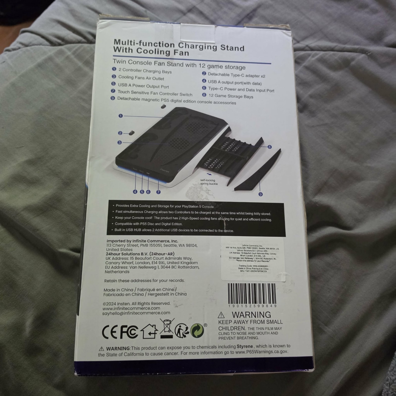 Insten Multi Function Charging Stand With Cooling Fan For PS5
