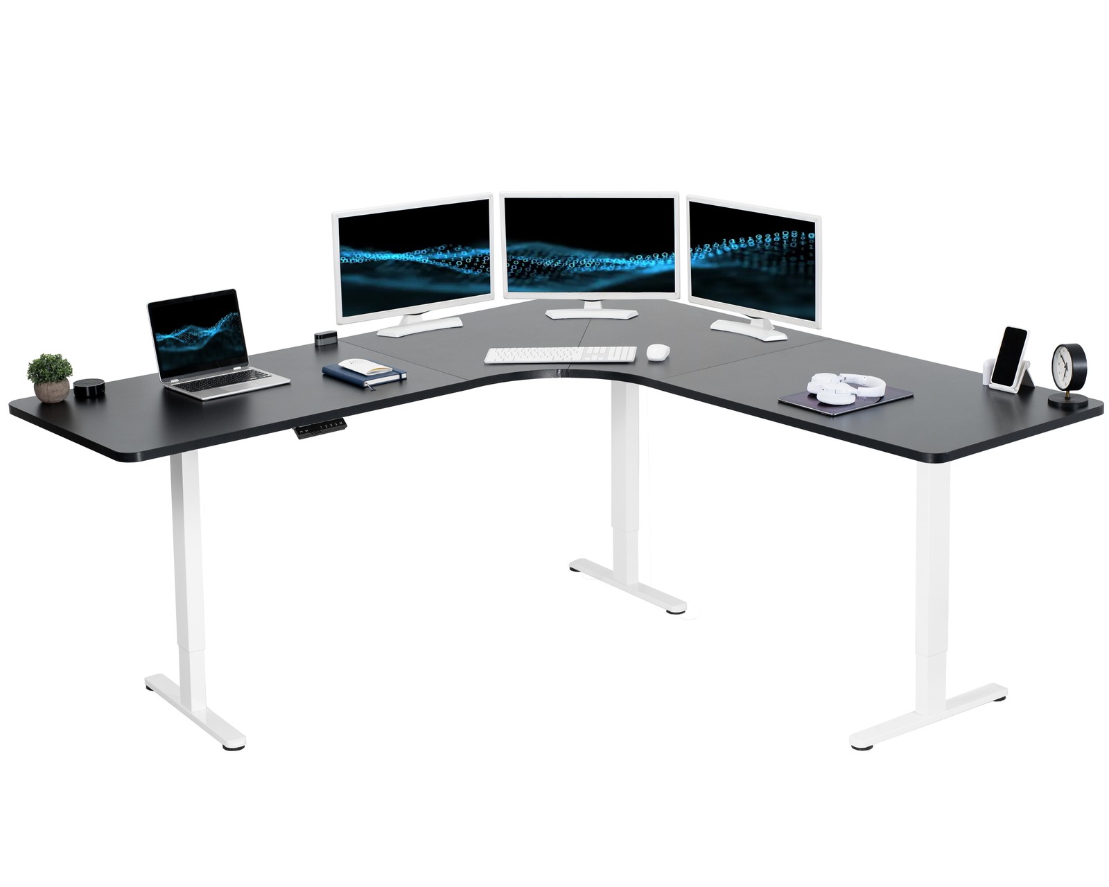 VIVO Black / White Electric 83" x 83" Curved Corner Stand Up Desk