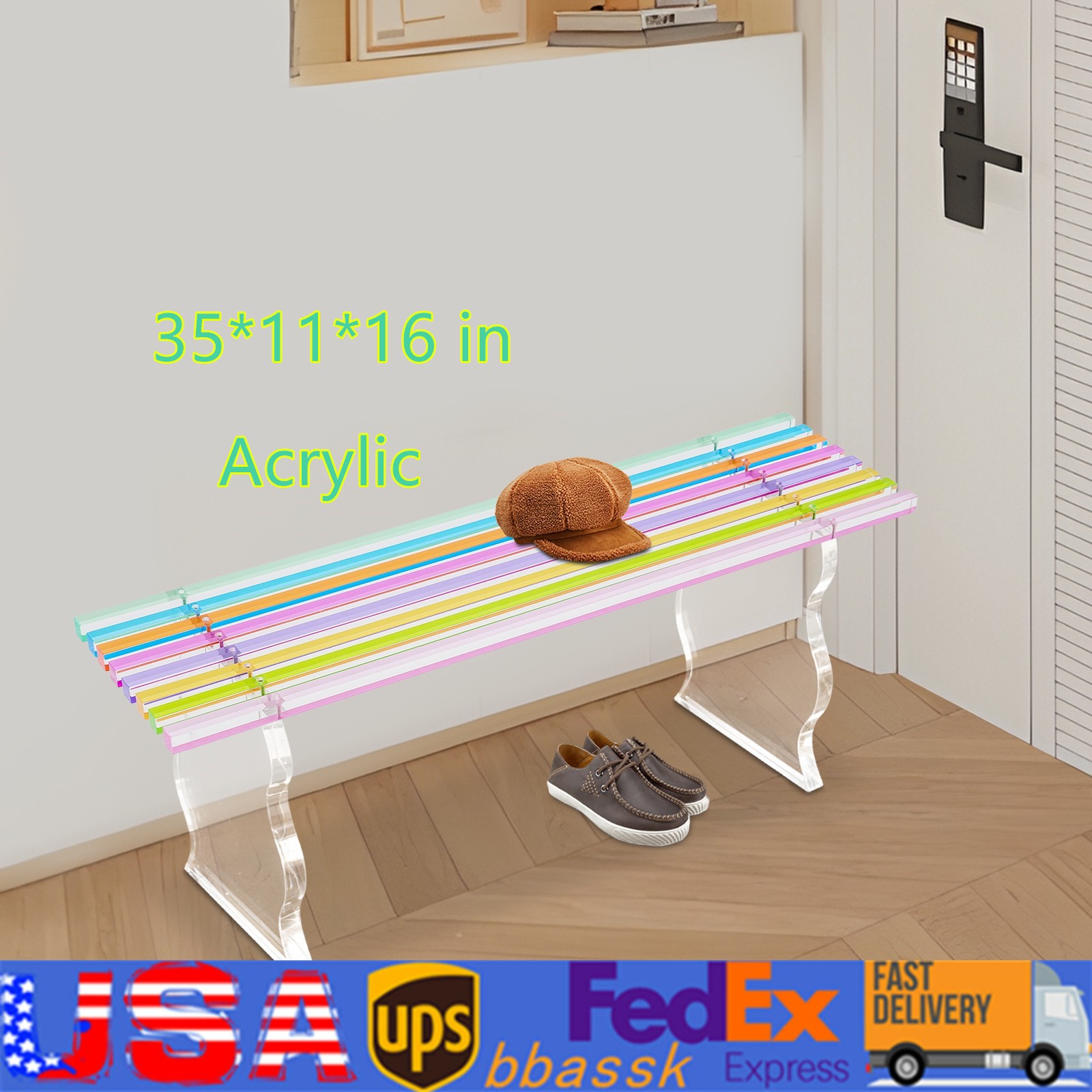Entryway Shoe Bench Acrylic Entryway Long Bench Rainbow 35*11*16" Furniture Seat