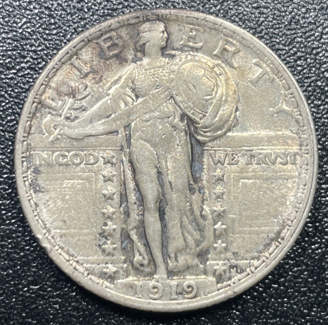 1919-P Standing Liberty Quarter 25c AU About Uncirculated Better Date Toning Nm2