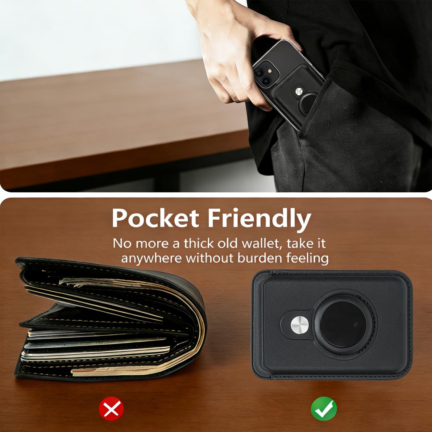 for MagSafe Wallet Work with Find My Functionality iOS and Android Black
