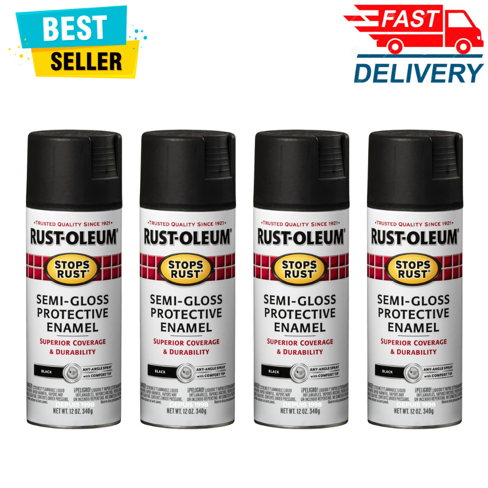 Rust-Oleum Stops Rust, Semi-Gloss Black, Protective Enamel Spray Paint, 4 Pack