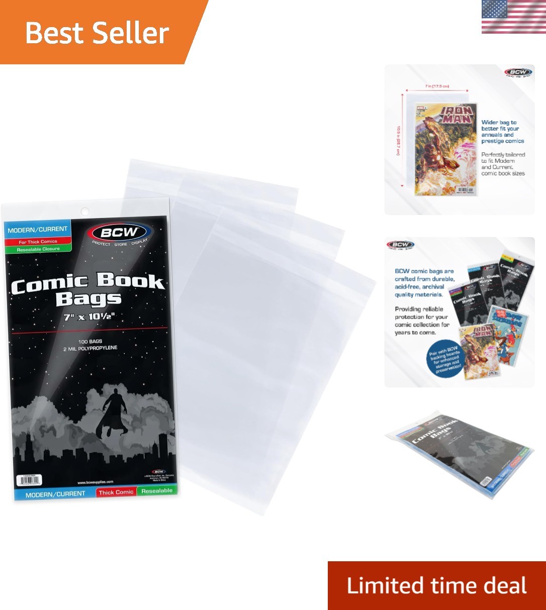 Thick Resealable Current/Modern Comic Bags - 100 ct | Acid-Free Modern Comic ...