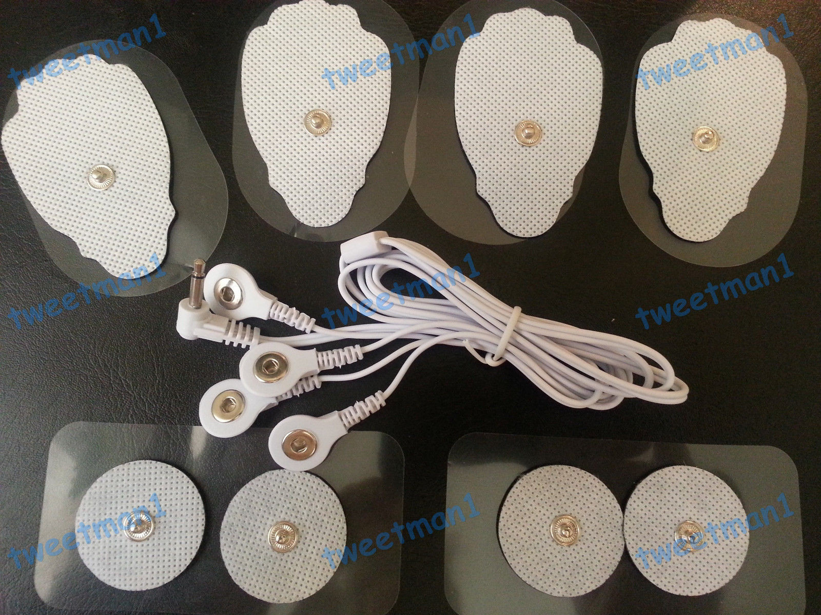 ELECTRODE LEAD CABLE PLUG (3.5mm) + 4LG, 4 SM MASSAGE THERAPY PADS FOR MASSAGER
