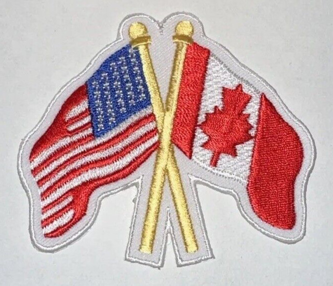 Waving American Canadian USA Canada Flag Embroidered Iron On Patch Hockey 3.75"