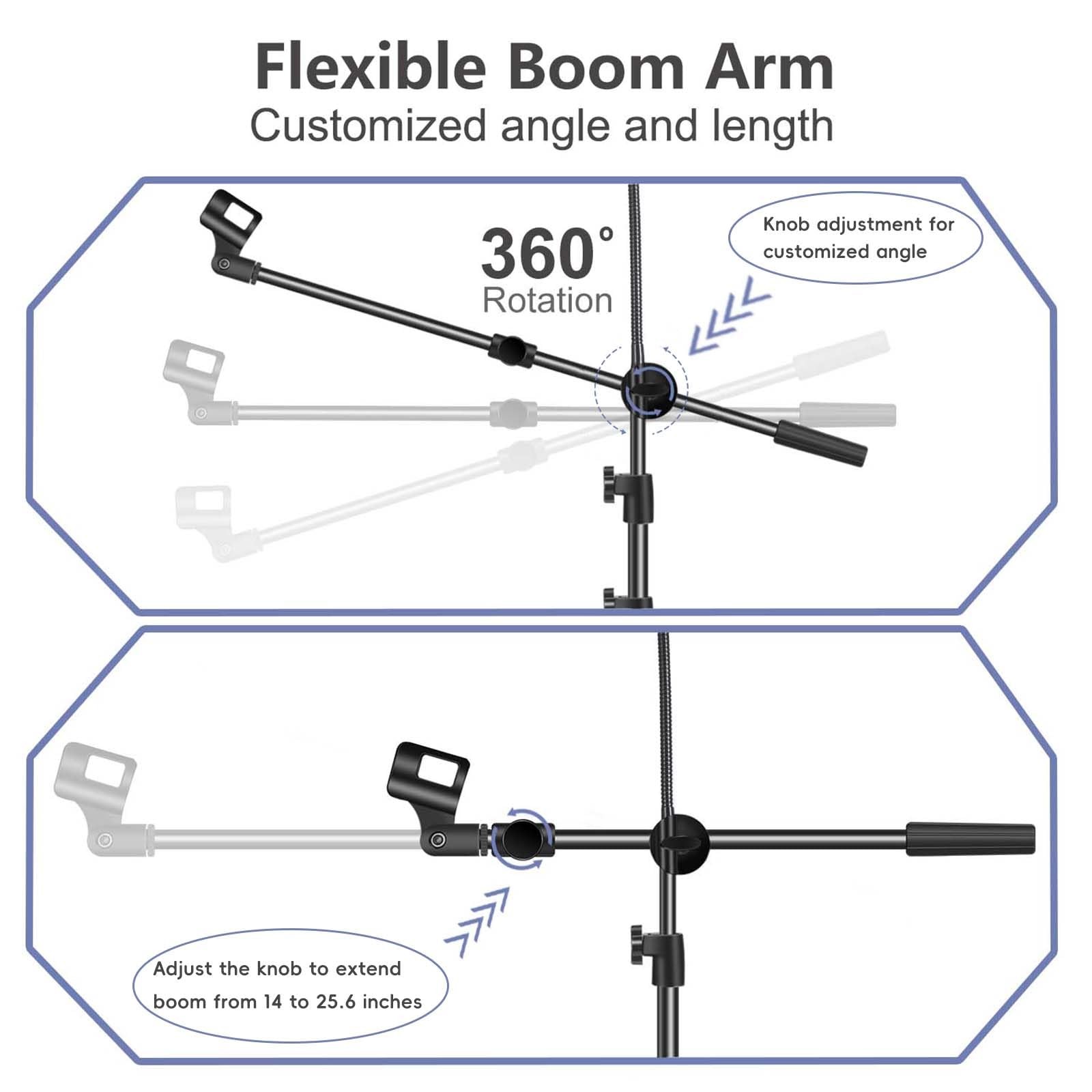 Boom Mic Stand with Tablet & Phone Holder Height Adjustable Four legged + 2Clips