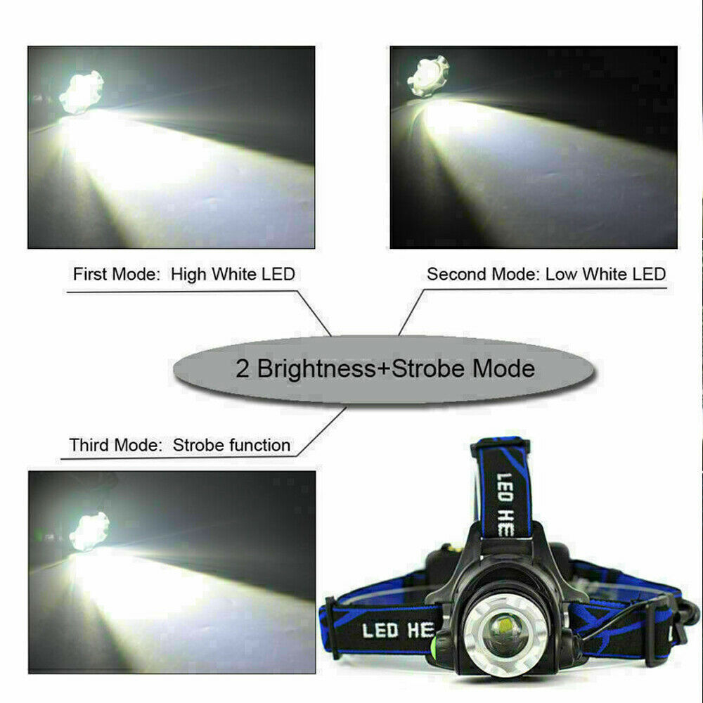 Zoomable LED Headlamp Rechargeable Headlight Camping Head Torch Flashlight US