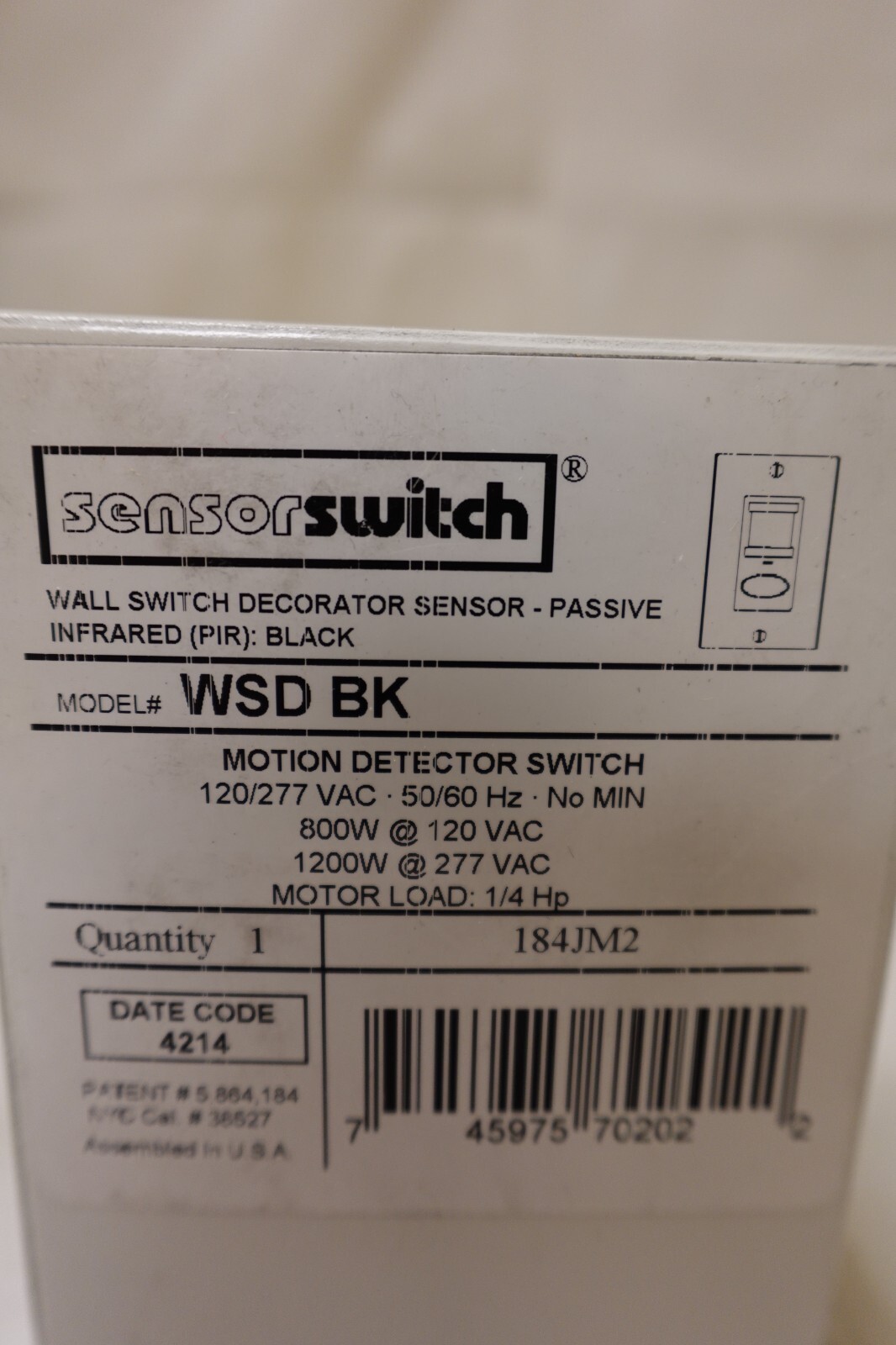 Acuity Sensor Switch - PIR Motion Detector Wall Decorator Switch WSD BK (Black)