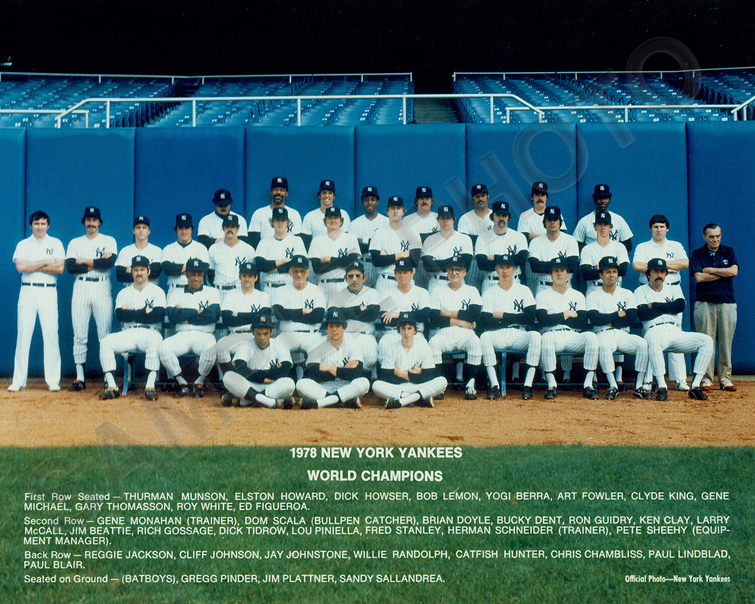 1978 NEW YORK YANKEES BASEBALL WORLD SERIES CHAMPIONS 8X10 TEAM PHOTO