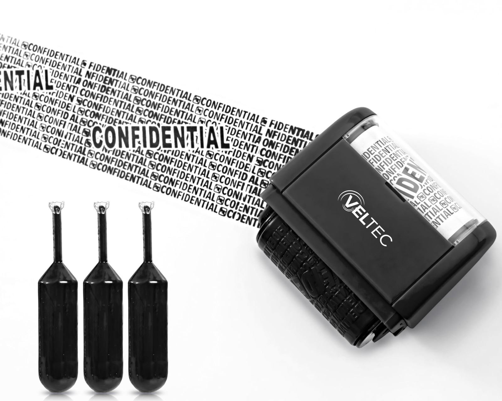 ID Protector Ink Roller - Identity Theft Protection Roller Stamp Set (Black, .