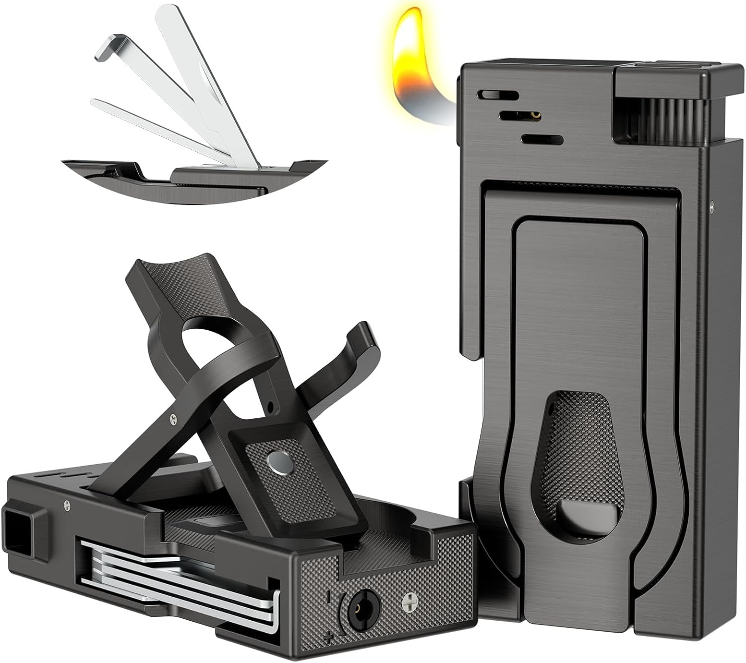 Multifunctional Pipe Lighter, Built-In Stand, 3 in 1 Cleaner Tools, Refillable B