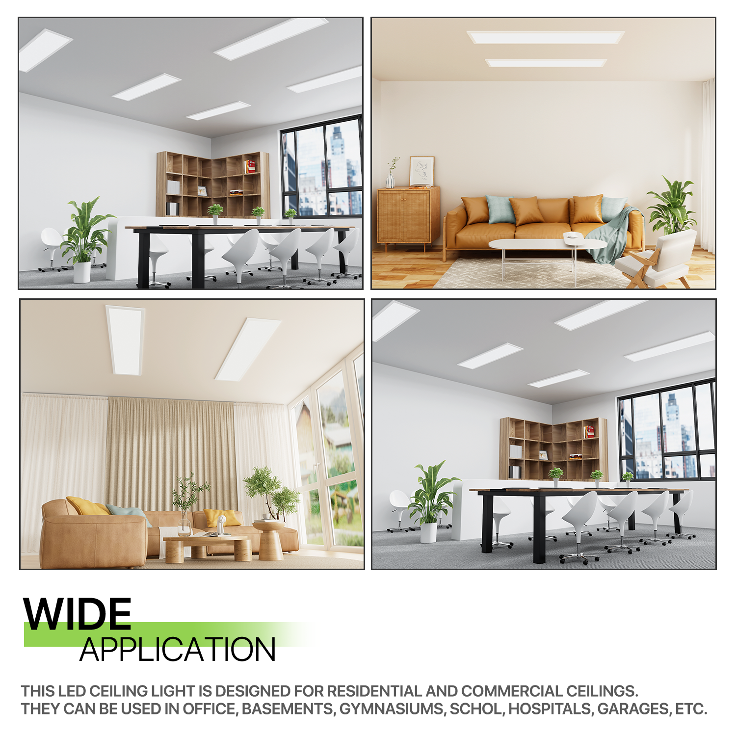 4 Pcs 1x4 LED Flat Panel Light 4000LM 5000K Dimmable Drop Ceiling Troffer Light