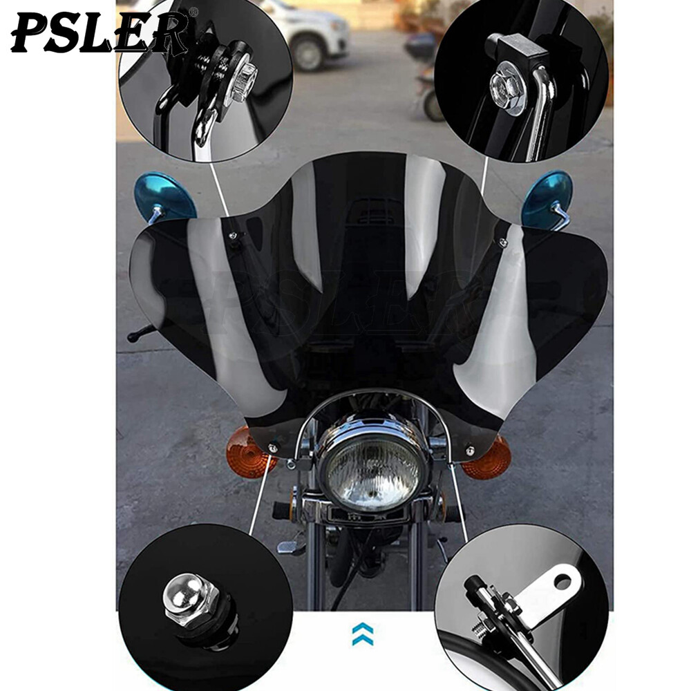 Universal Motorcycle 7/8" Cruiser Windshield Windscreen with Mounting Kit Black