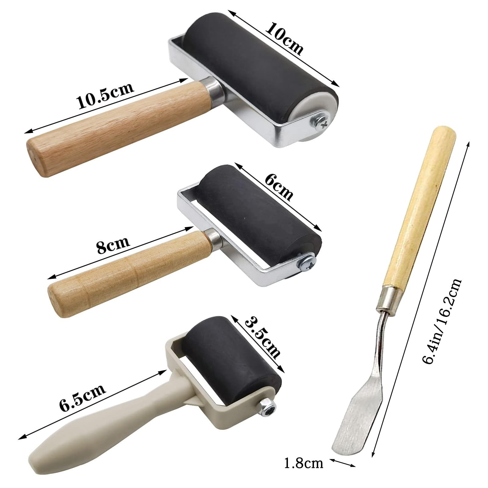 4 Pack Rubber Roller - Brayer Rollers with 3 Size for Crafting Brayer Roller