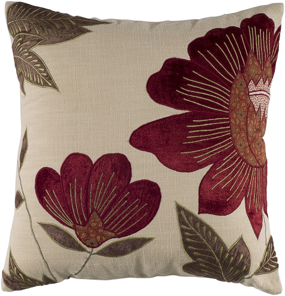 Rizzy Brown Petals Leaves Bulbs Traditional-European Throw Pillow Floral T04013