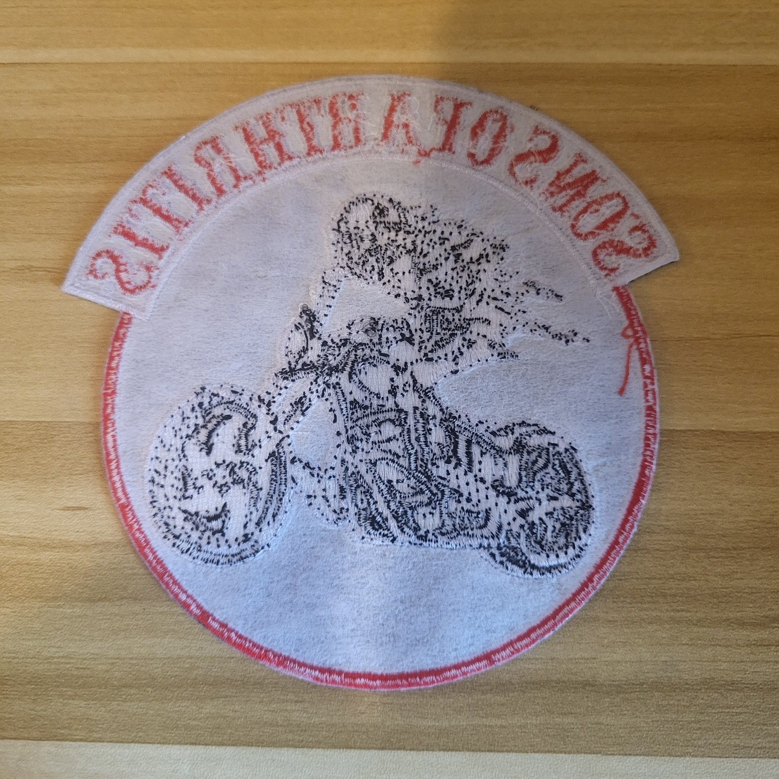 Sons Of Arthritis Biker Patch With Flaming Skeleton Embroidered 5"H x 4.75"W