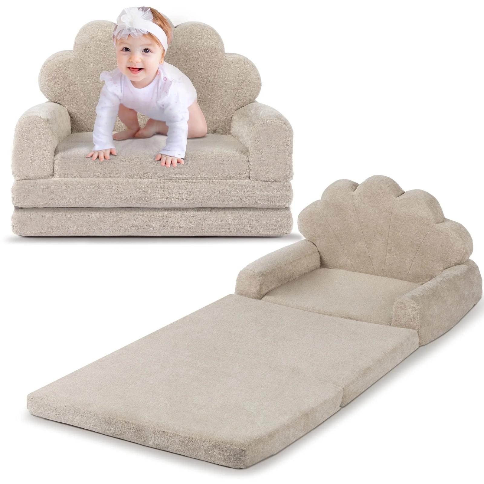 Comfy Toddler Fold Out Couch 2-In-1 Soft Sherpa Toddler Lounger Chair Washable
