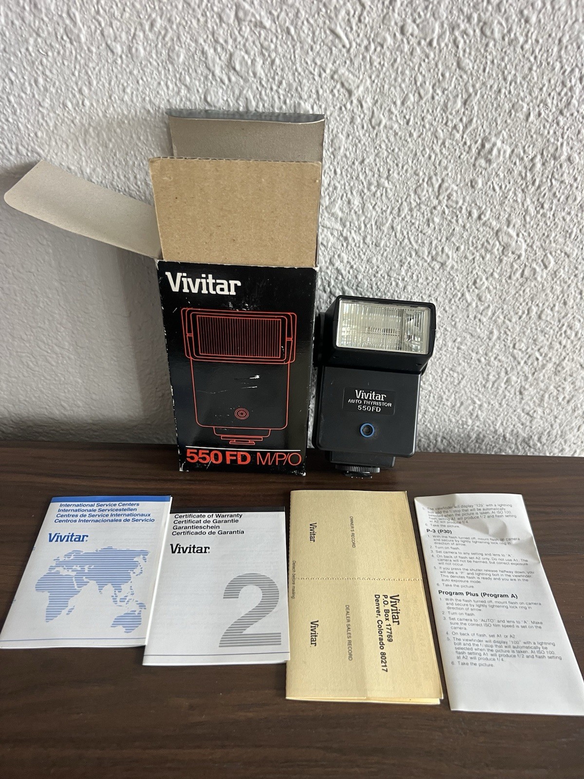 Vivitar 550 FD Auto Thyristor Camera Flash M/P/O Box Manual Tested Working