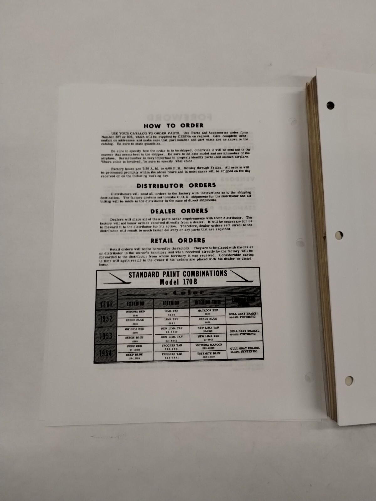 Cessna Model 170B Parts Catalog September 1, 1956-Original