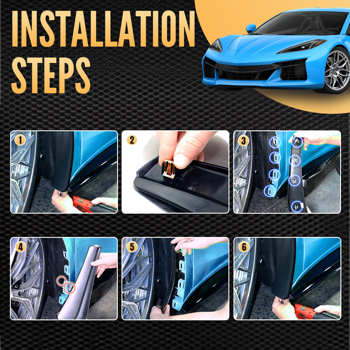 1 Set Gloss Black Rock Guards Extended Splash Mud Guard Flap For Corvette C8 Z06