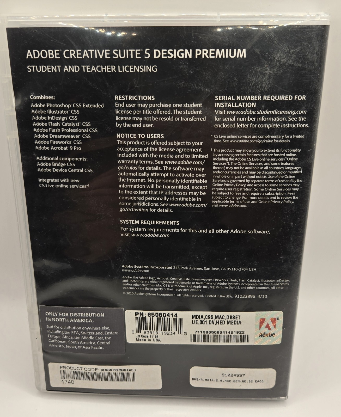 Adobe Creative Suite 5 Design Standard Student & Teacher for MAC OS w/ Code