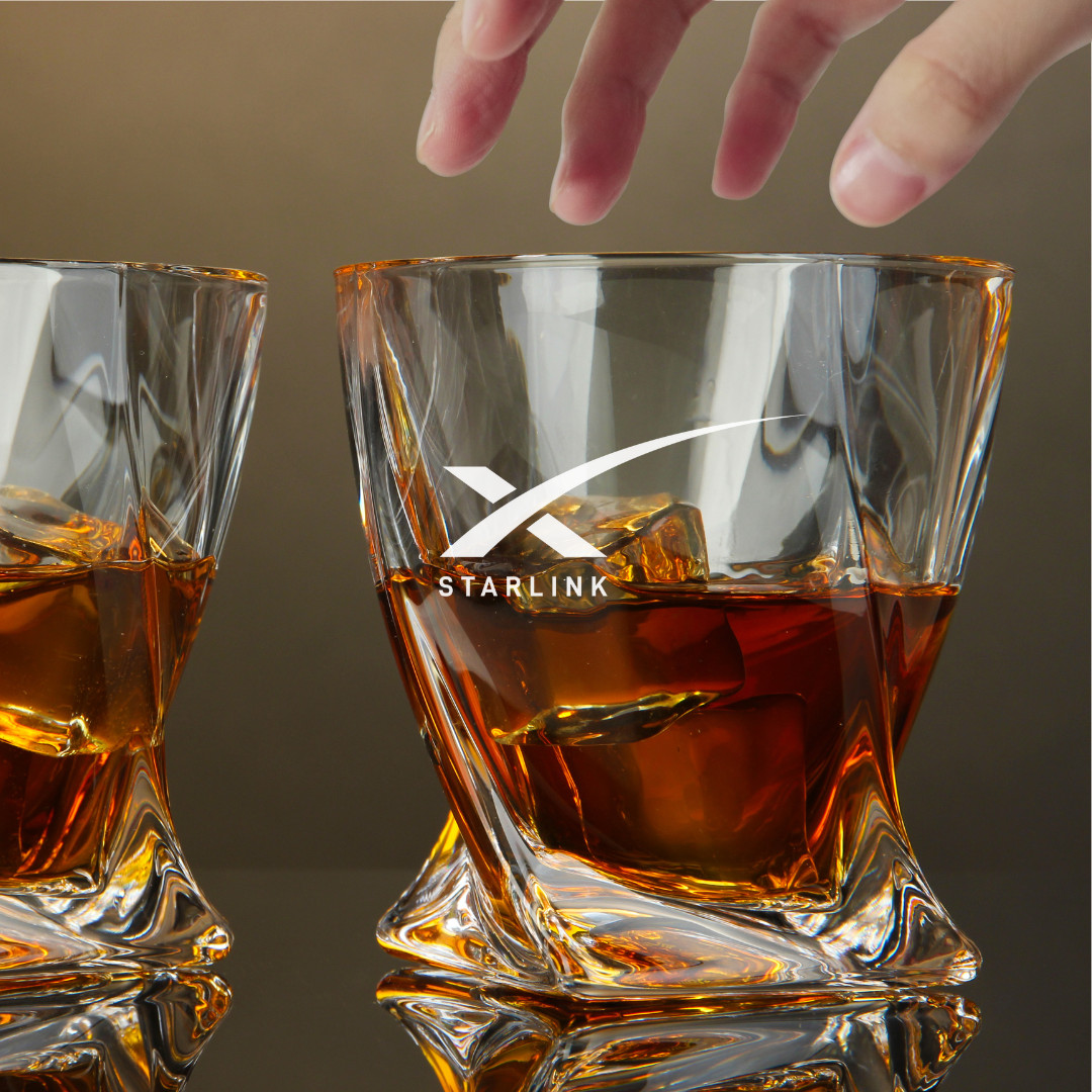 Custom Engraved Starlink Whiskey Glass – 10 oz Twisted Rocks Glass