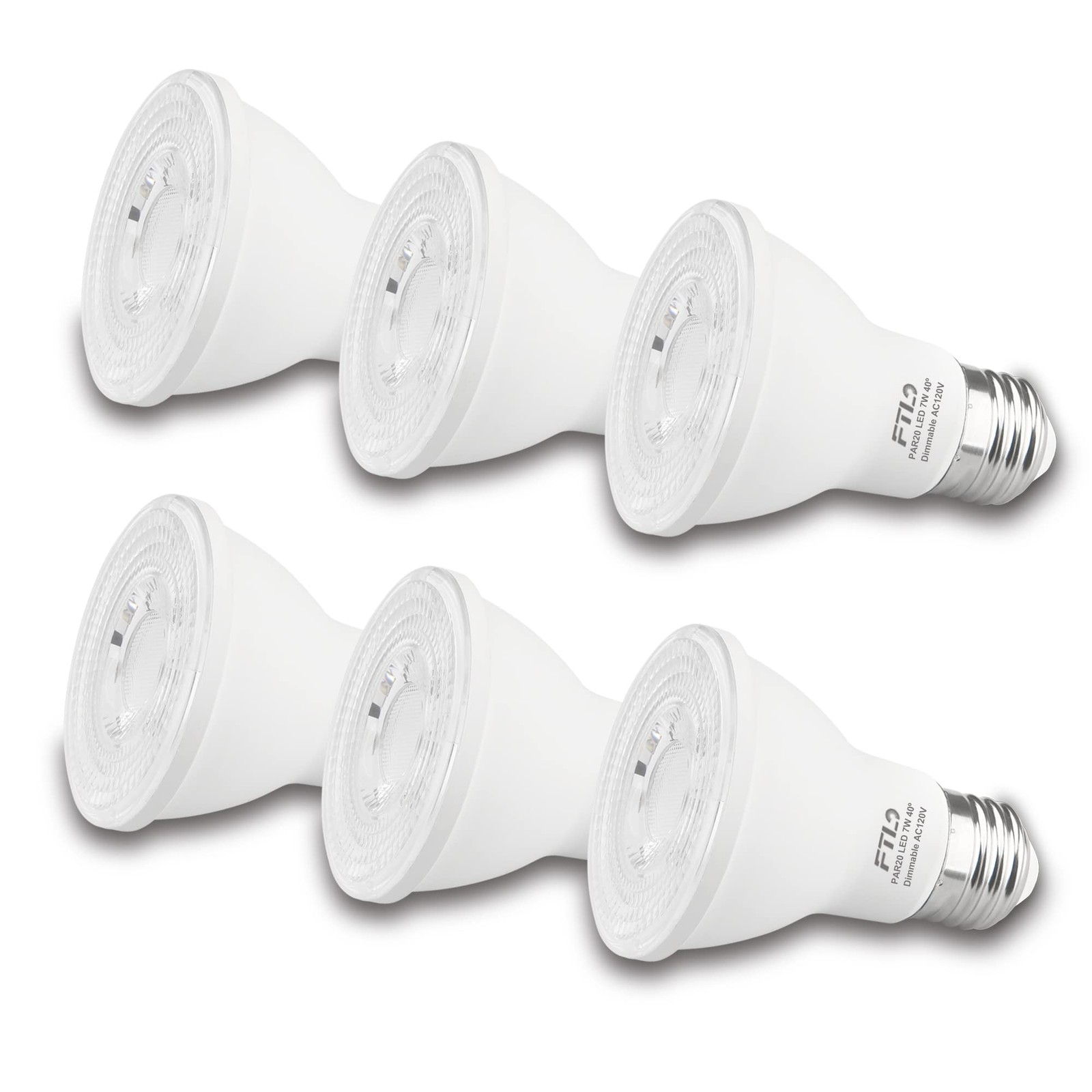 FTL PAR20 LED Bulbs 5000K Daylight White, 7W 600LM 50W 60W Equivalent, Dimmable