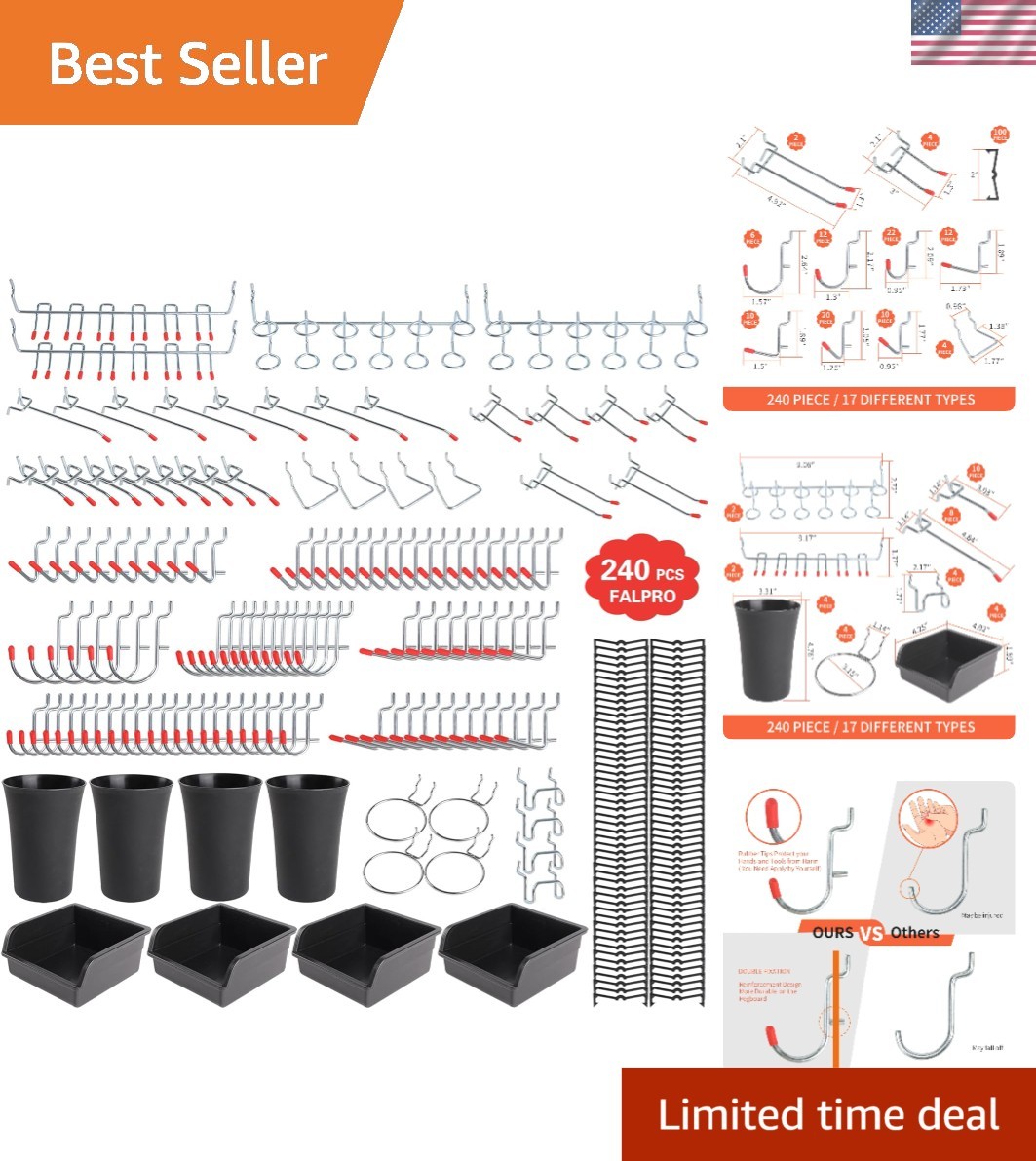 Durable Rust-Resistant Pegboard Hooks Set - 240 Count for Garage and Workshop