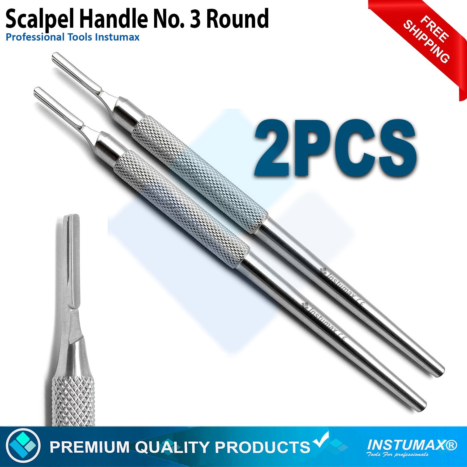2Pcs Dental Surgical Scalpel Handle Round Straight holder Medical Dental Lab Vet