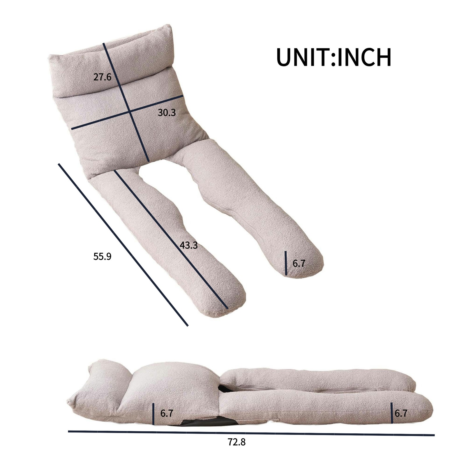 Adjustable head and waist,U-shaped full-body recliner for sleeping,reading and