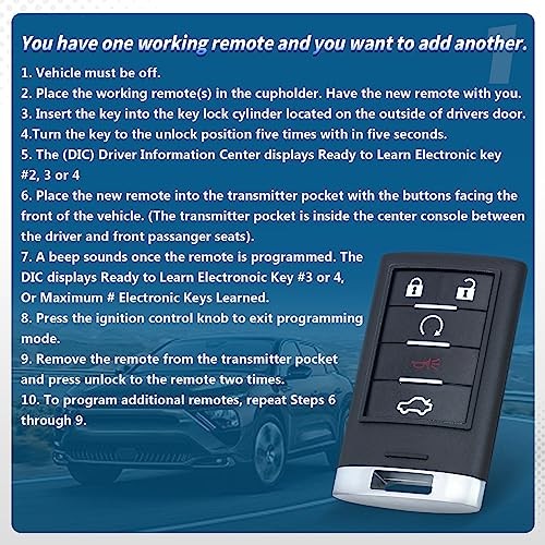 Replacement Smart Remote Key Fob 5 Button for Cadillac STS CTS 2008-2013