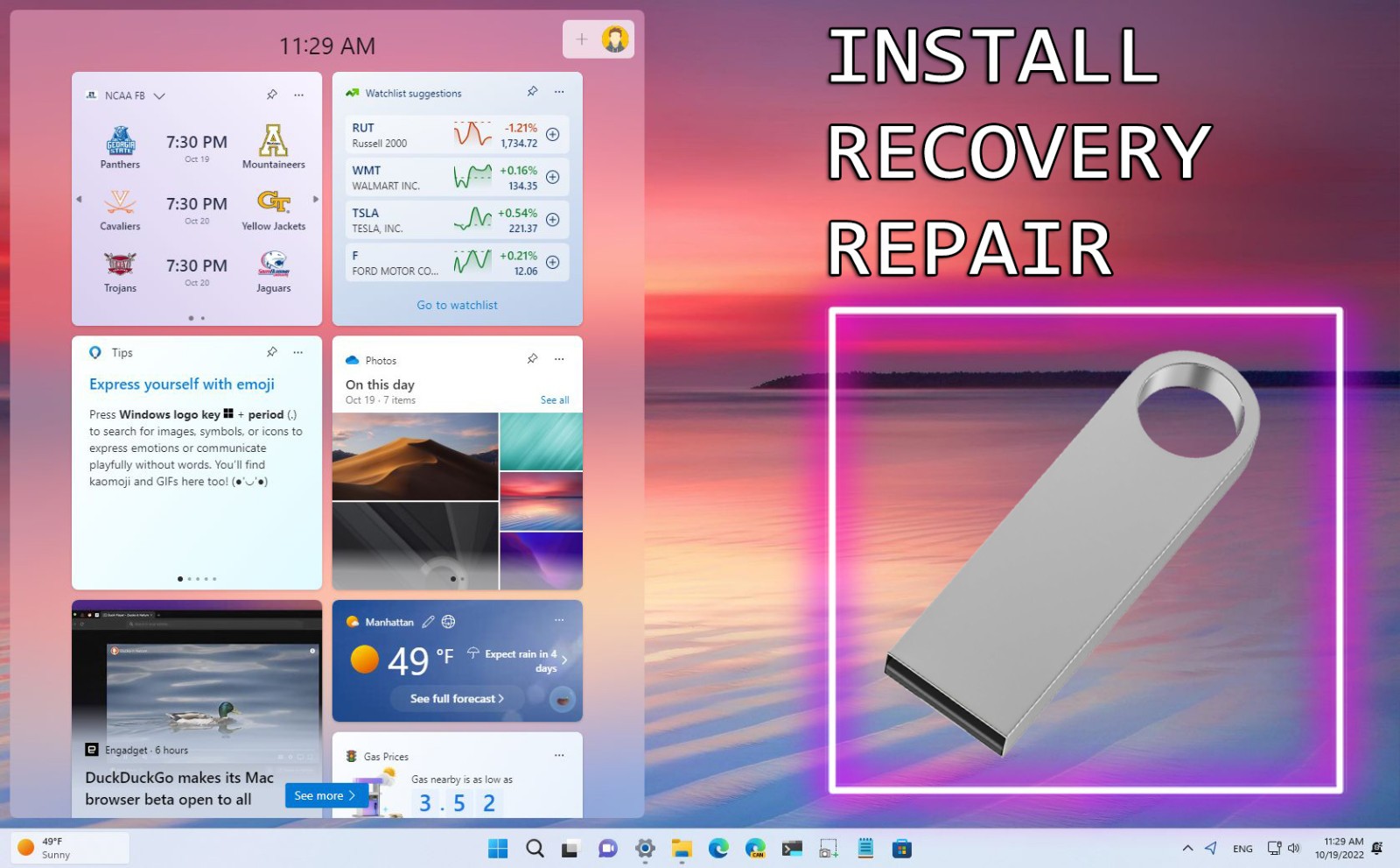 Recovery and Repair USB Drive for Windows 11, 64-Bit, Install-Restore-Recover Bo