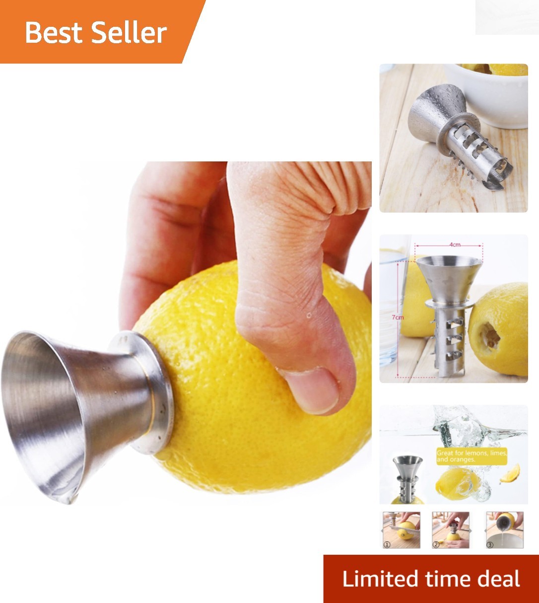 Effortless Manual Lemon, Lime & Orange Juicer - Elegant Stainless Steel Design