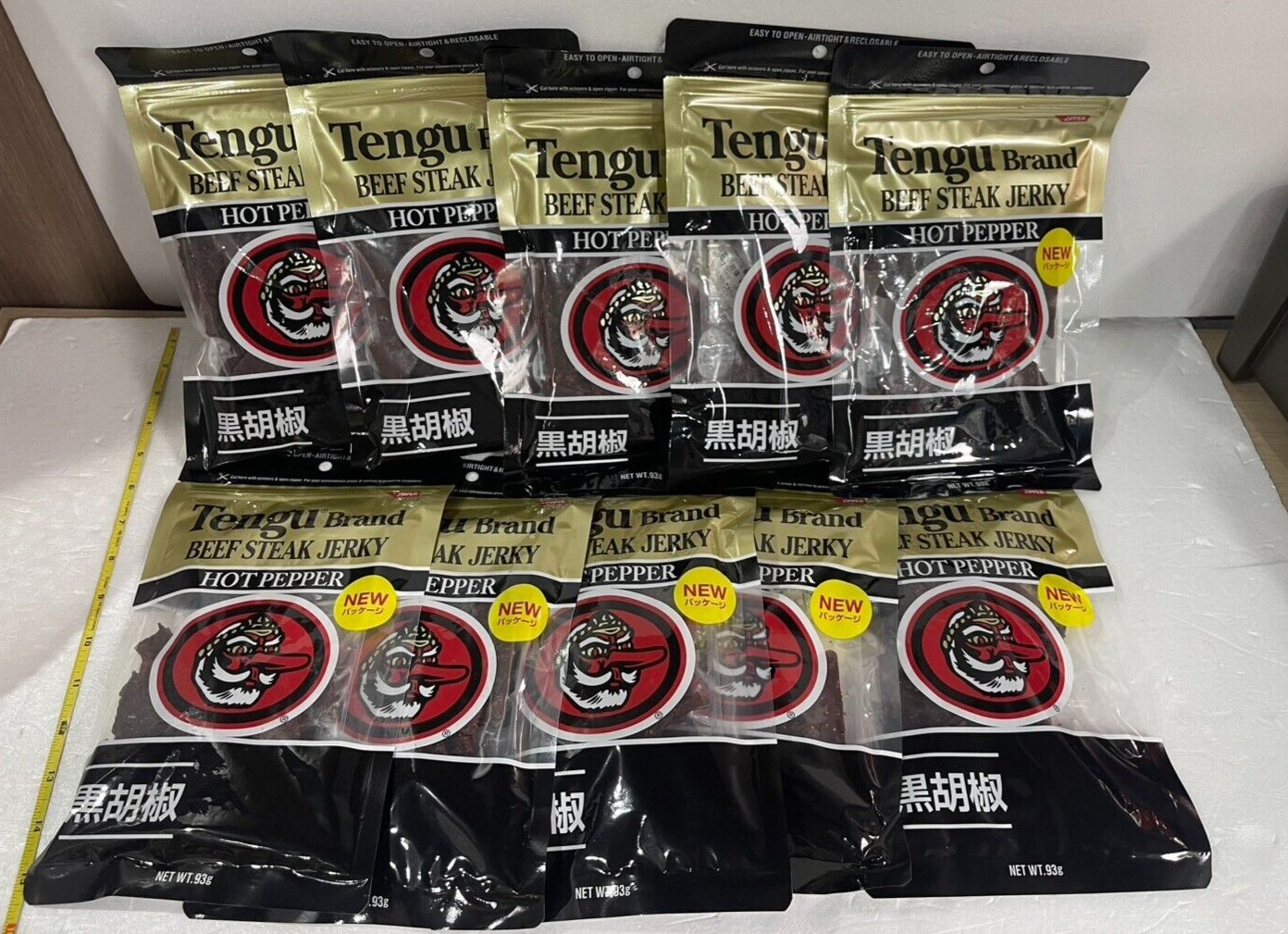 Tengu Beef Steak Jerky Hot Pepper 93g x 10 Set Appetizers New Package Suzusyo