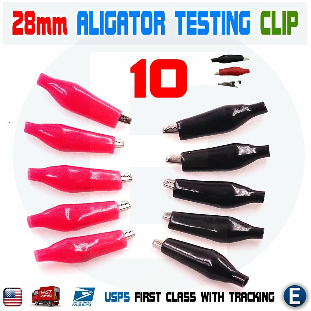 10pcs 28mm Crocodile Alligator Testing Clip Clamp Connector Insulated Red+Black