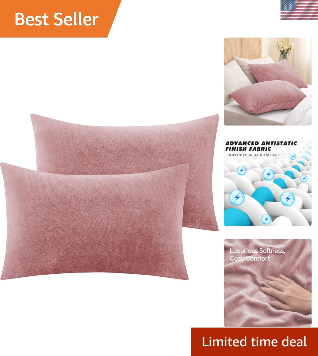 Antistatic Flannel Pillowcases - Super Soft Zippered Covers Ideal for Relaxation
